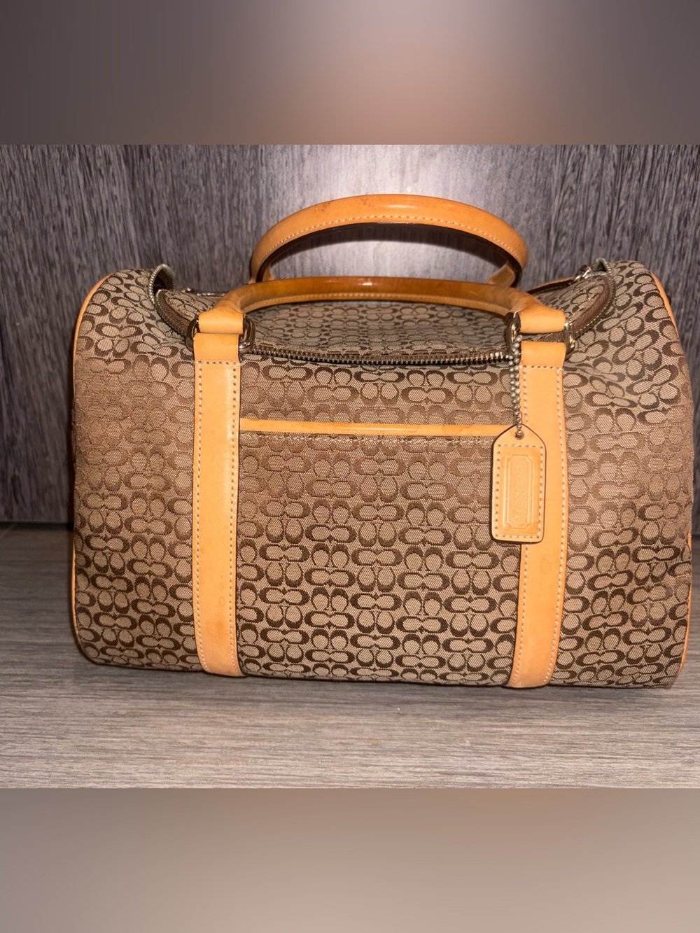 vintage Coach Signature Boston bag Duffle jacquard canvas with tan leather trim